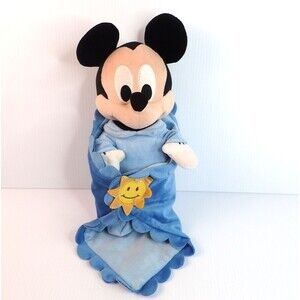 Disney Parks Babies Mickey Mouse With Blanket Blue Plush Lovey Sun 12 Inch